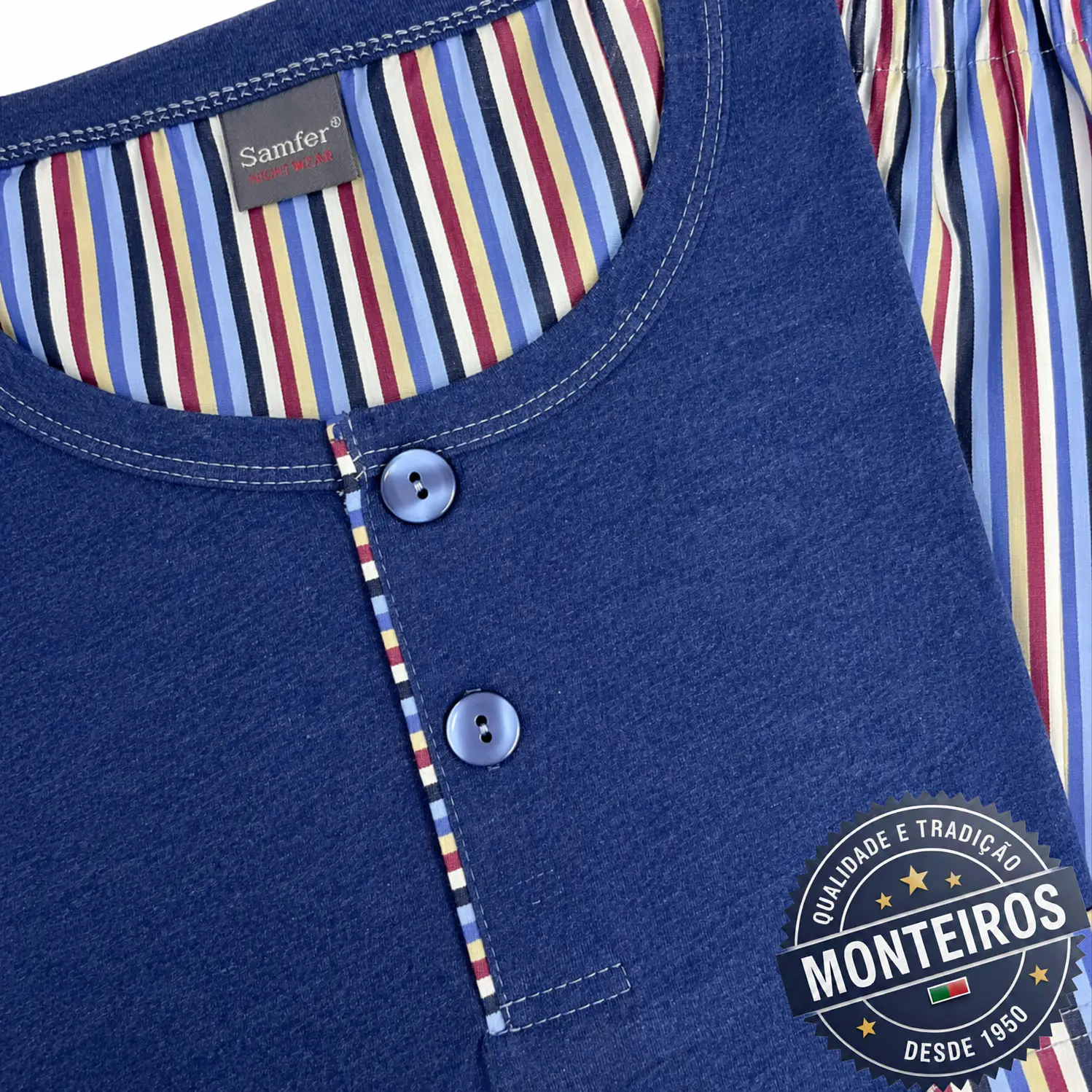 Pijama homem gola henley manga comprida e calça 12