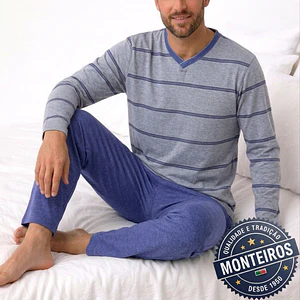 Pijama homem gola em v manga comprida e calça