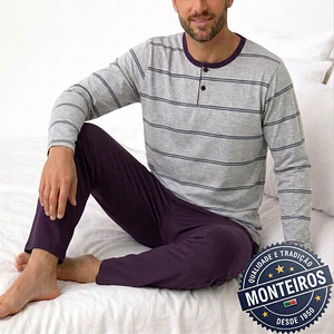 Pijama homem riscas manga comprida e calça