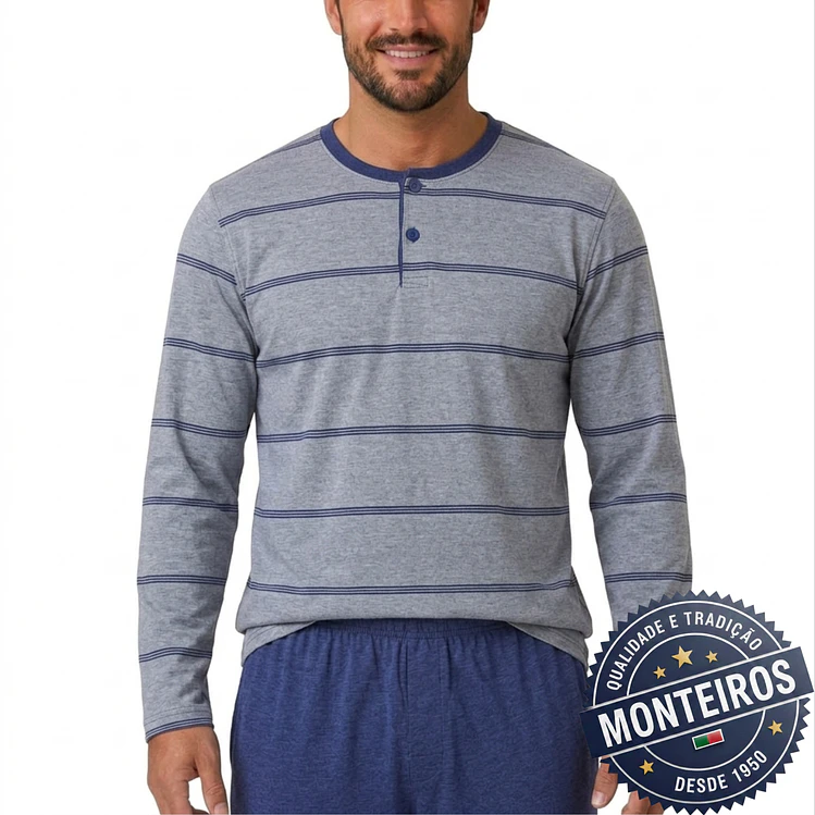 Pijama homem riscas manga comprida e calça 5