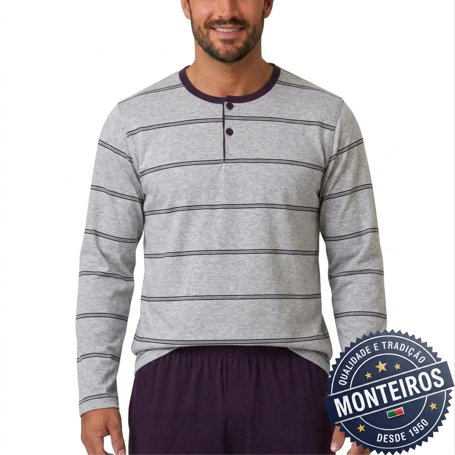 Pijama homem riscas manga comprida e calça 2