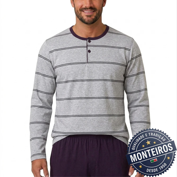 Pijama homem riscas manga comprida e calça 2