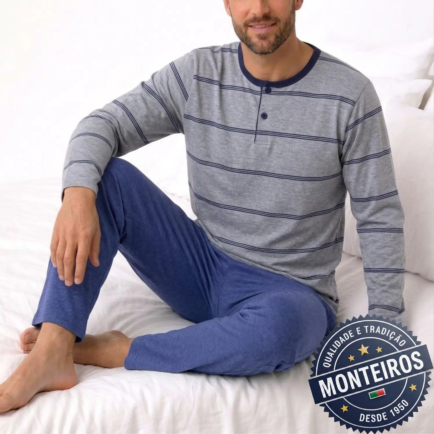 Pijama homem riscas manga comprida e calça 4