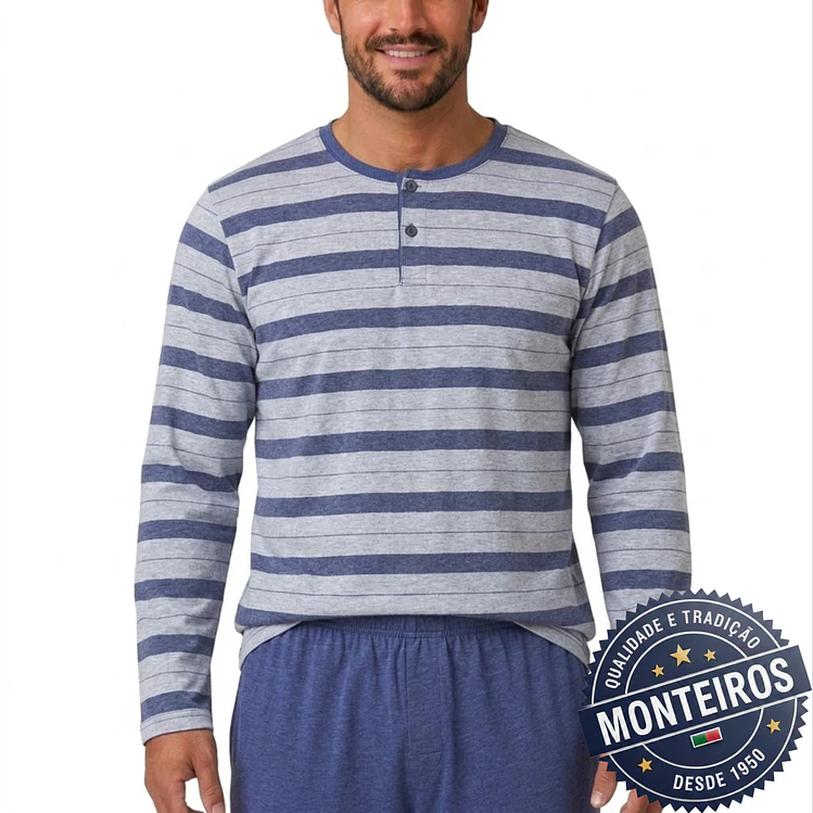 Pijama homem riscas manga comprida e calça 5