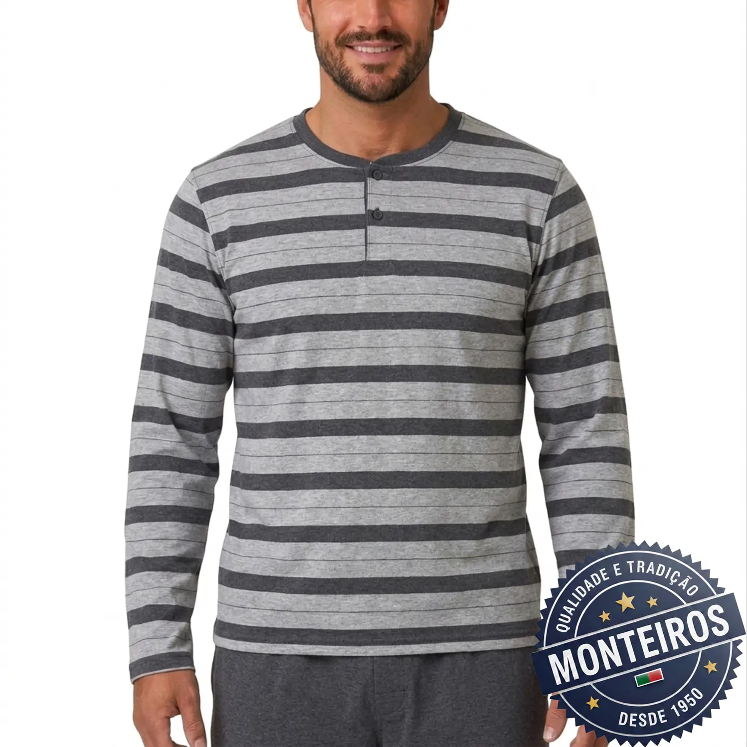 Pijama homem riscas manga comprida e calça 2