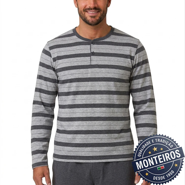 Pijama homem riscas manga comprida e calça 2