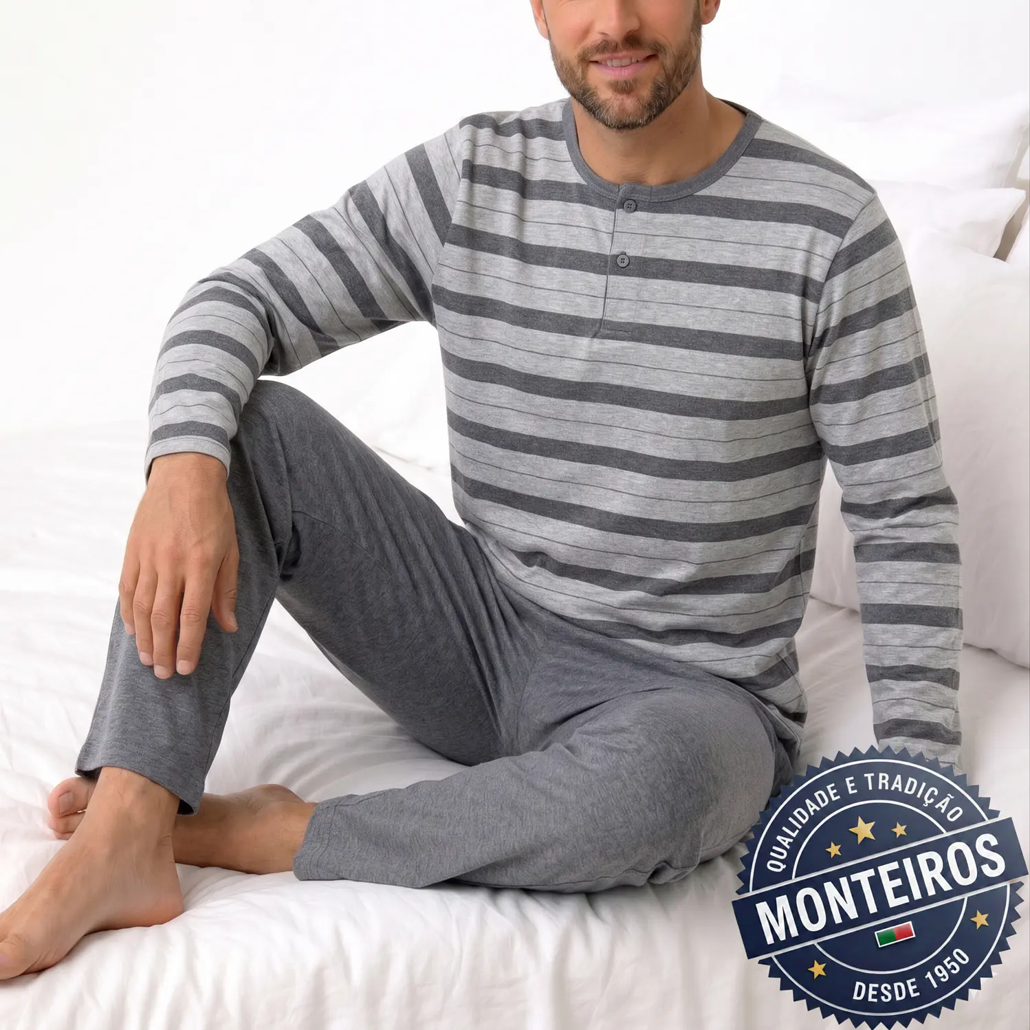 Pijama homem riscas manga comprida e calça 1