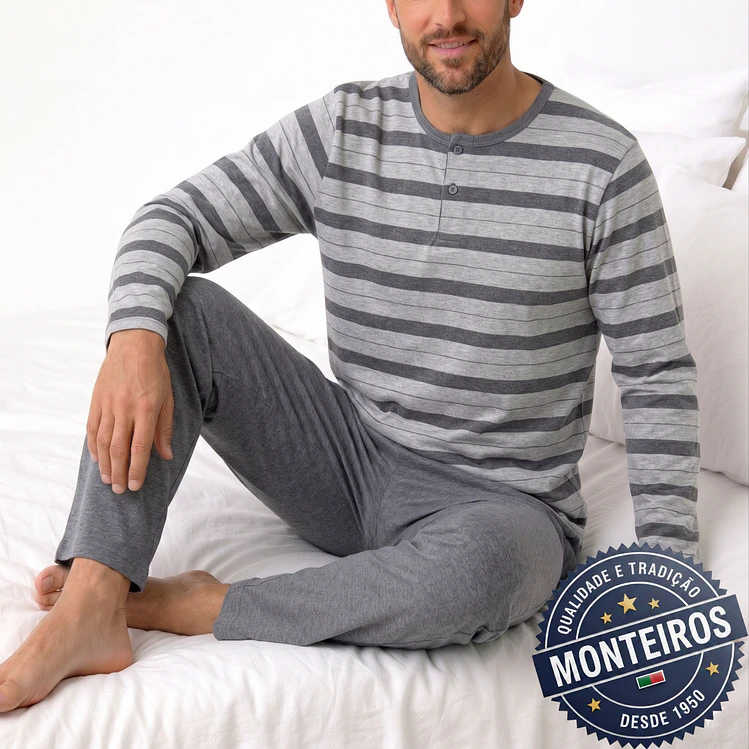 Pijama homem riscas manga comprida e calça 1