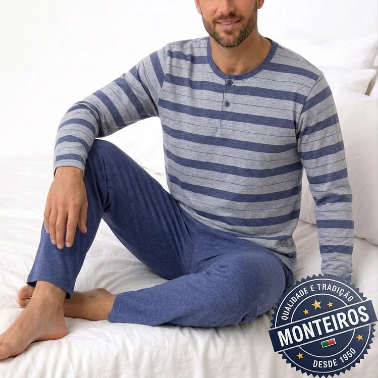 Pijama homem riscas manga comprida e calça 4