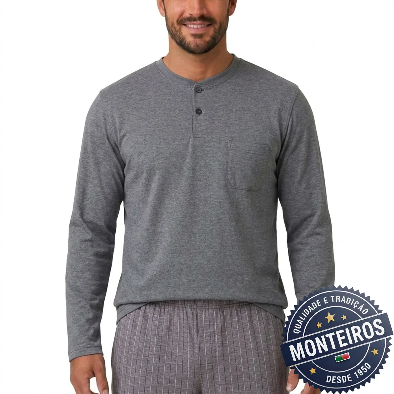 Pijama homem liso manga comprida e calça 5