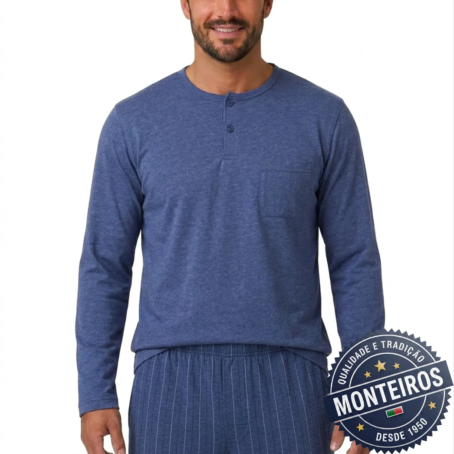 Pijama homem liso manga comprida e calça 2