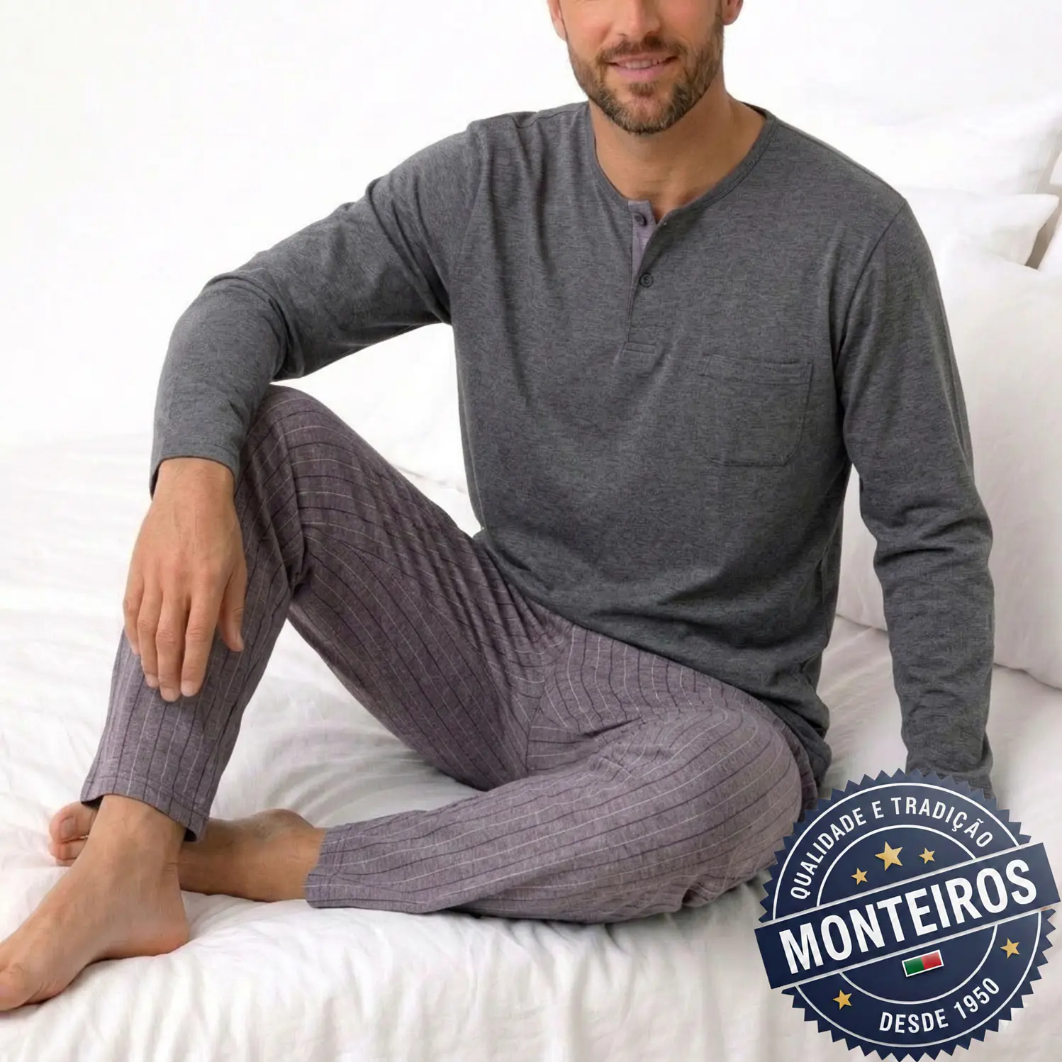 Pijama homem liso manga comprida e calça 4