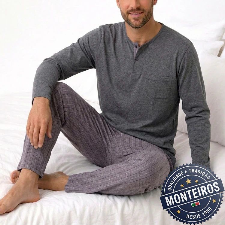 Pijama homem liso manga comprida e calça 4