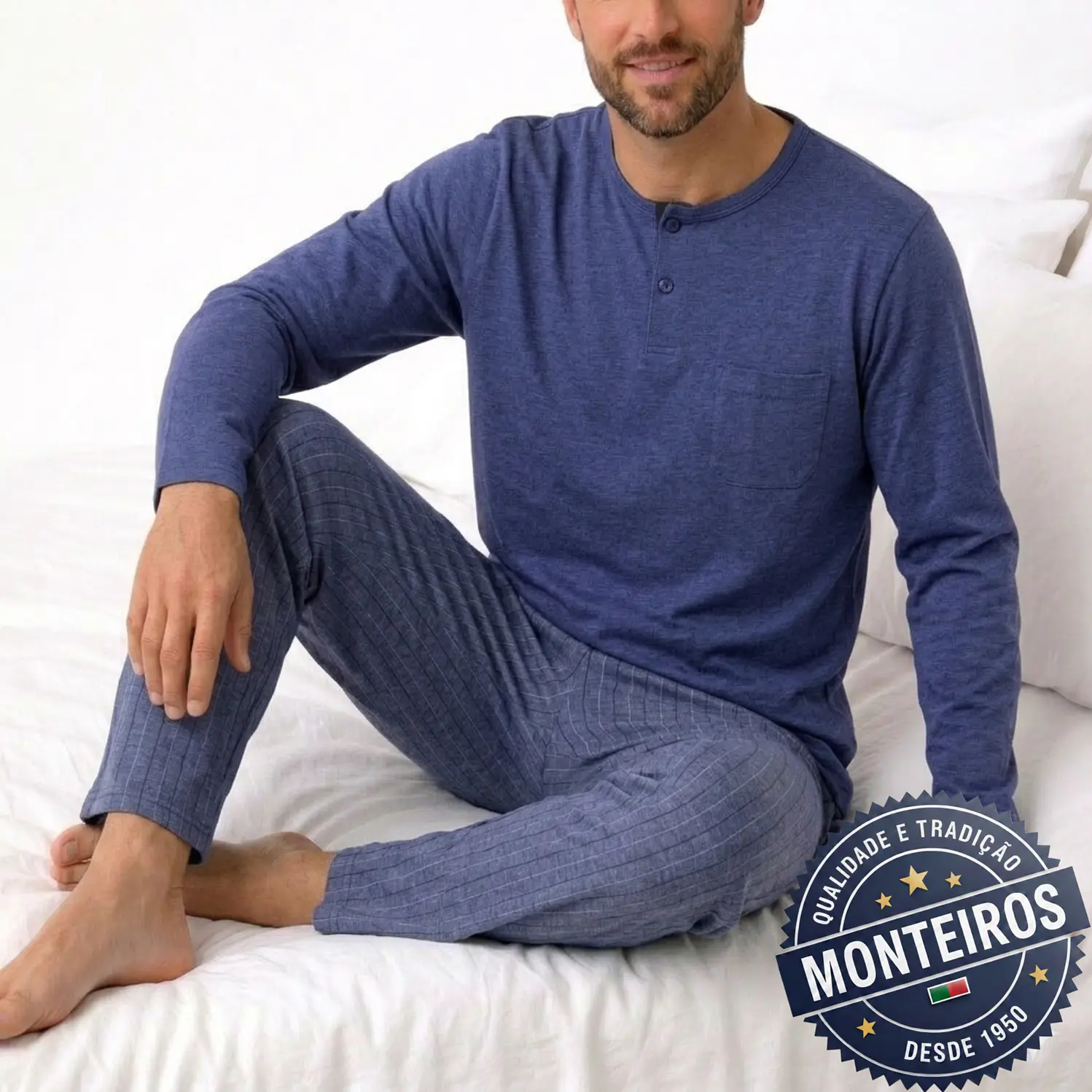 Pijama homem liso manga comprida e calça 1
