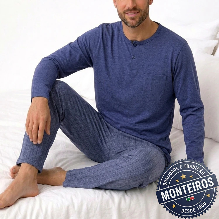 Pijama homem liso manga comprida e calça 1