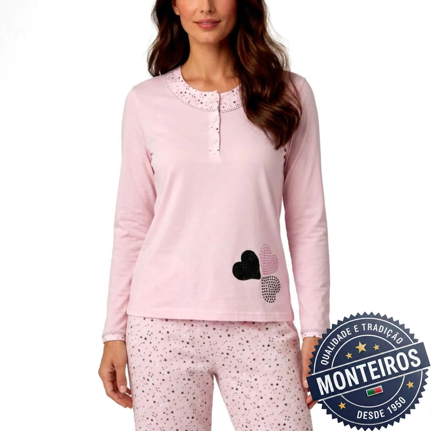 Pijama senhora coração manga comprida e calça 2