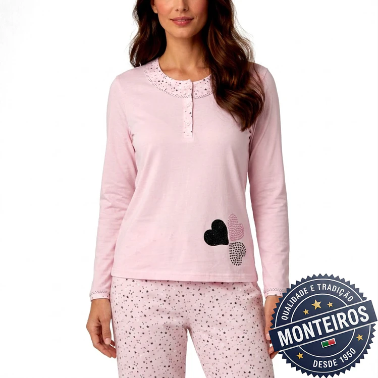 Pijama senhora coração manga comprida e calça 2