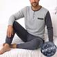 Pijama homem gola henley manga comprida e calça - Thumbnail 1