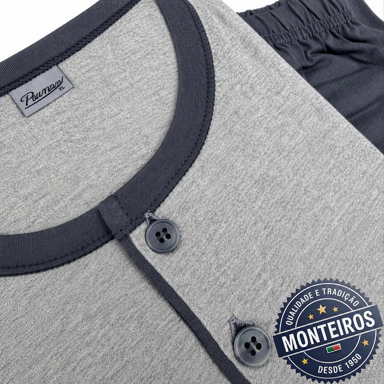 Pijama homem gola henley manga comprida e calça 3