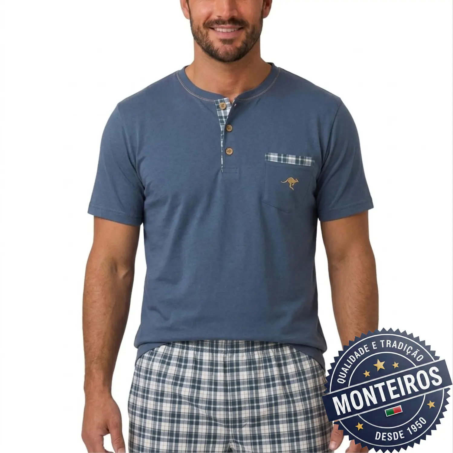 Pijama homem xadrêz meia manga e calção 5