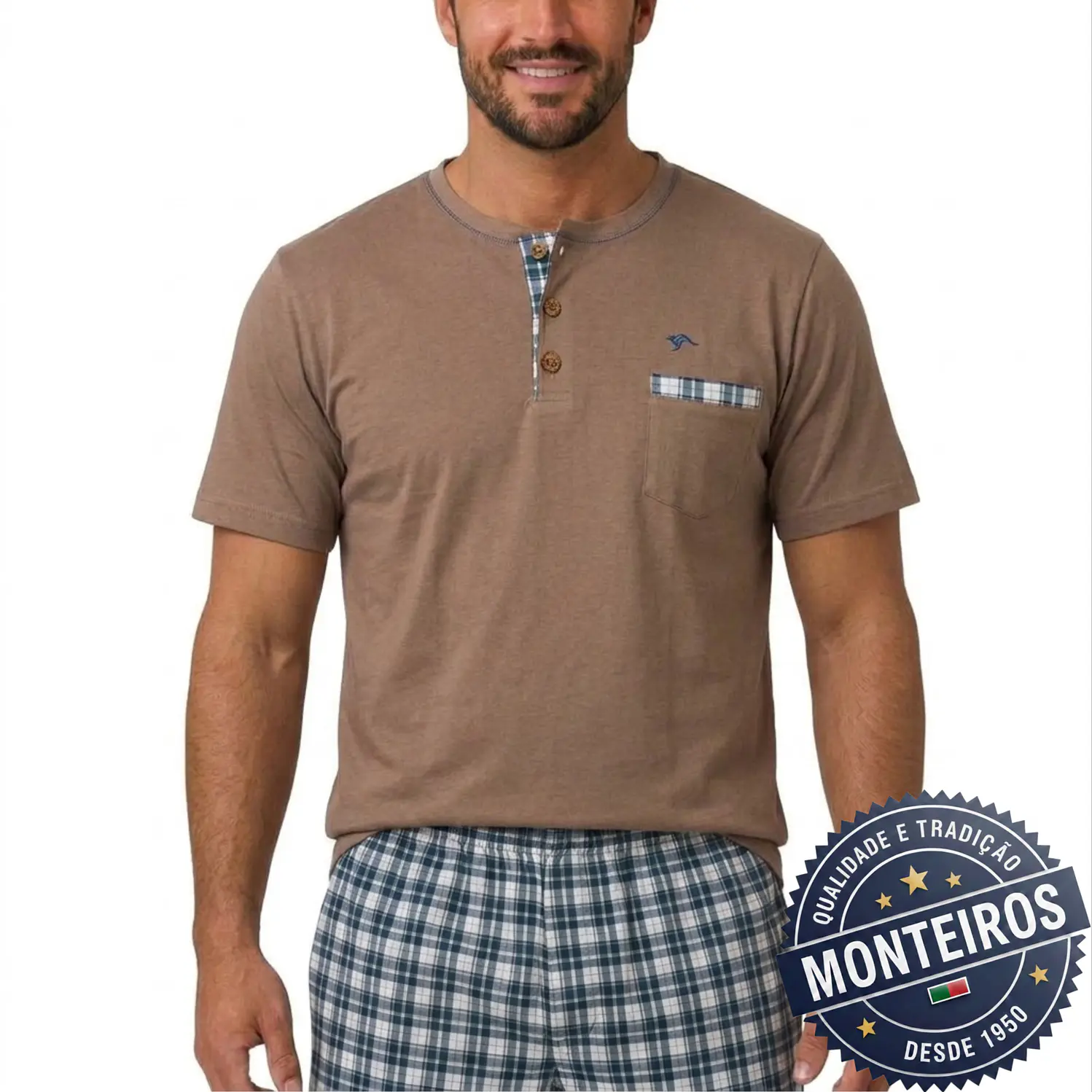 Pijama homem xadrêz meia manga e calção 2