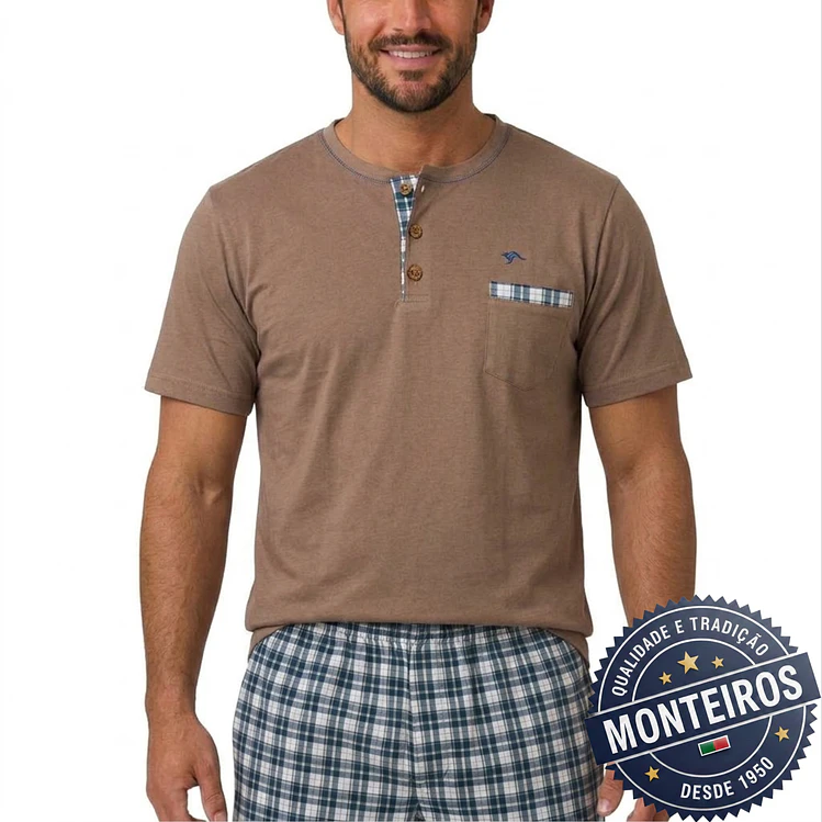 Pijama homem xadrêz meia manga e calção 2