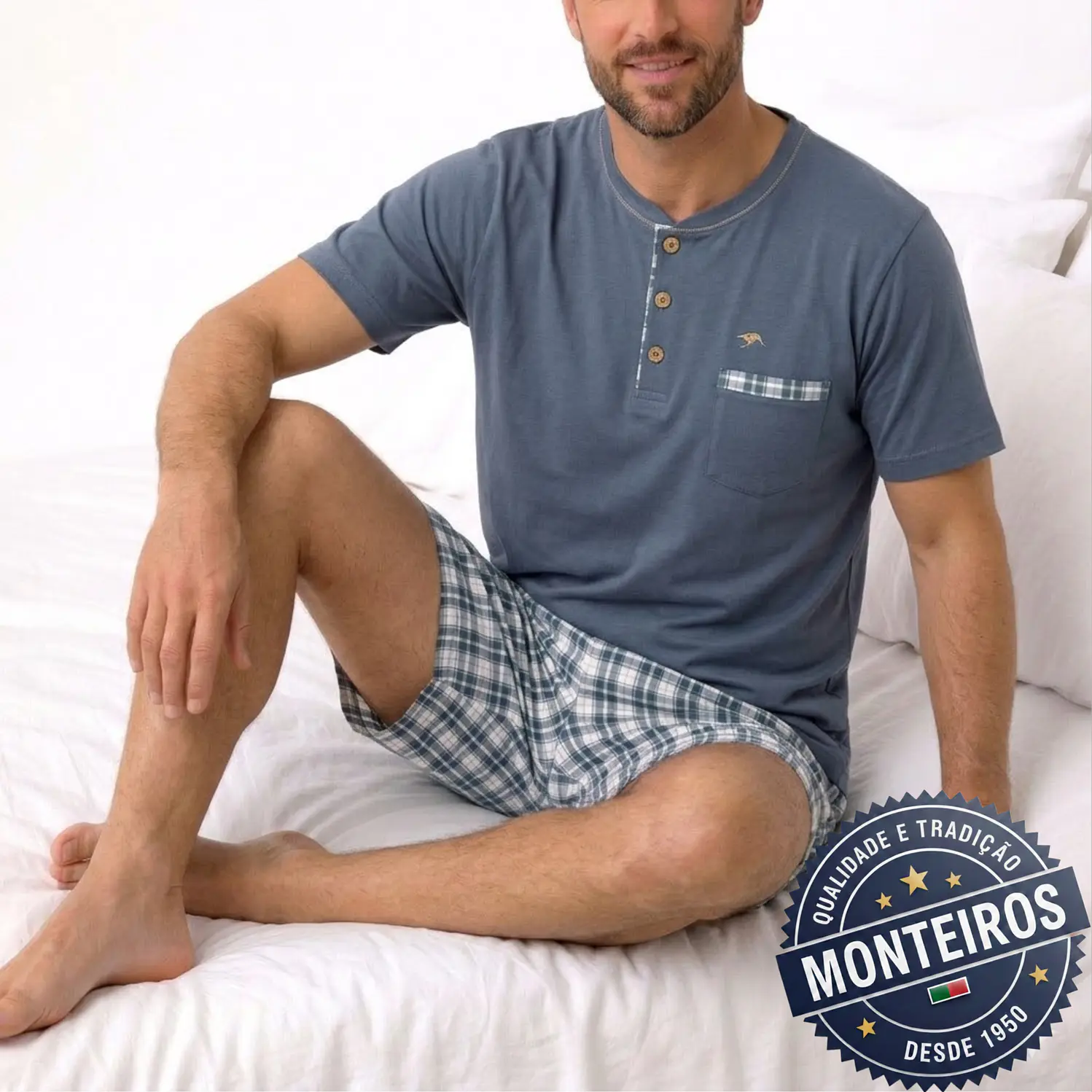 Pijama homem xadrêz meia manga e calção 4