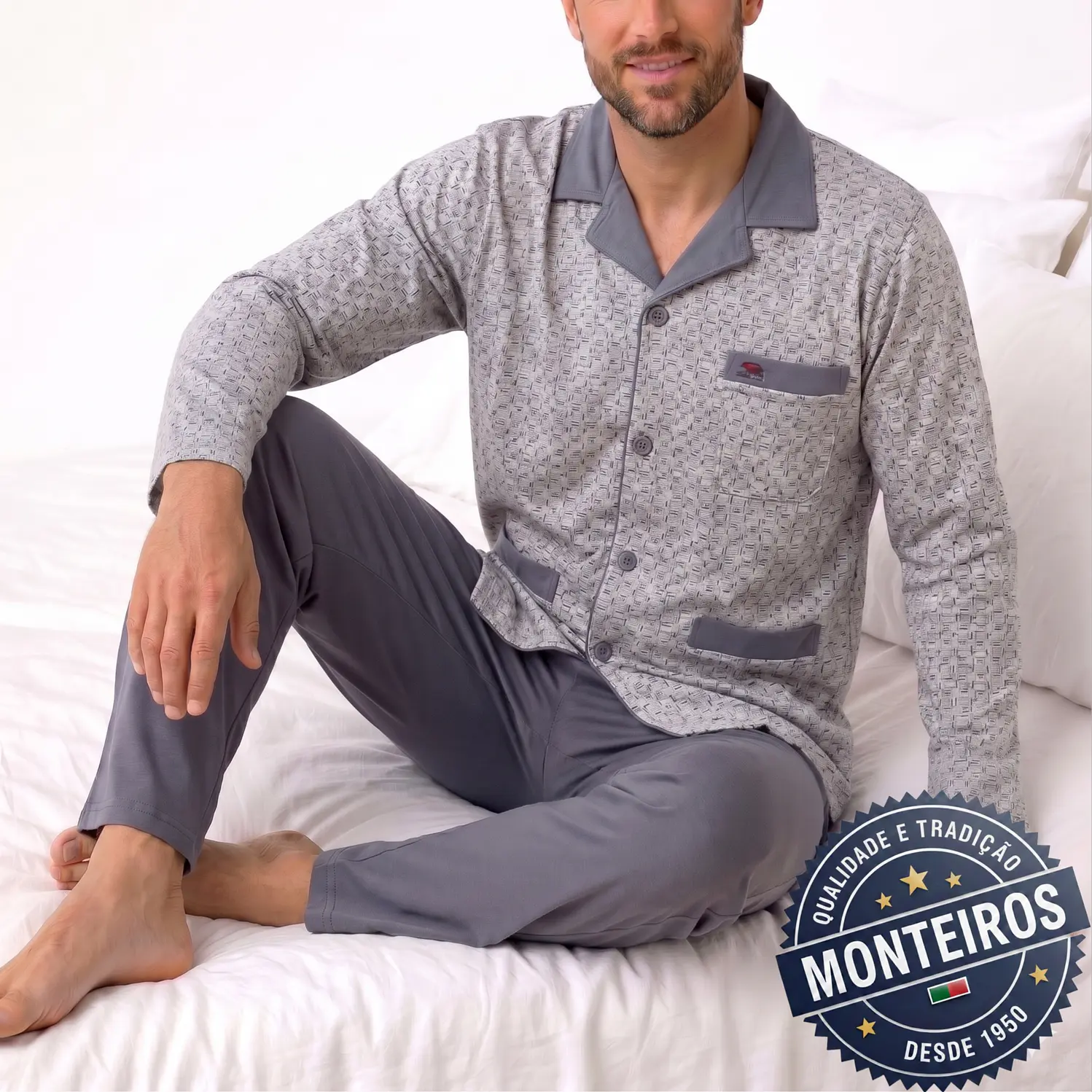 Pijama homem casaco manga e calça 1