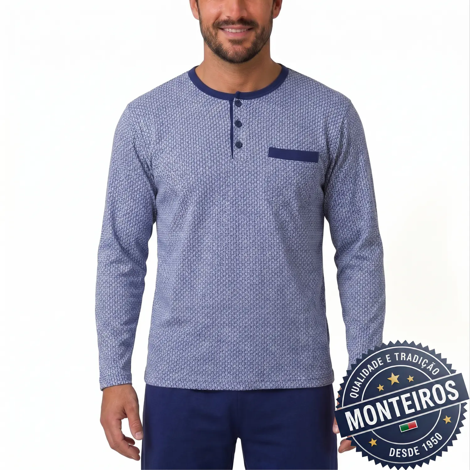 Pijama homem fantasia manga comprida e calça 2