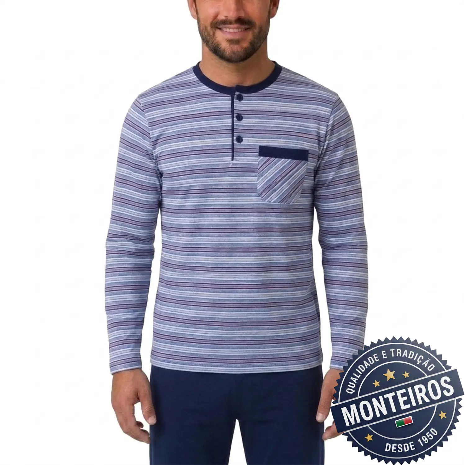 Pijama homem riscas manga comprida e calça 2