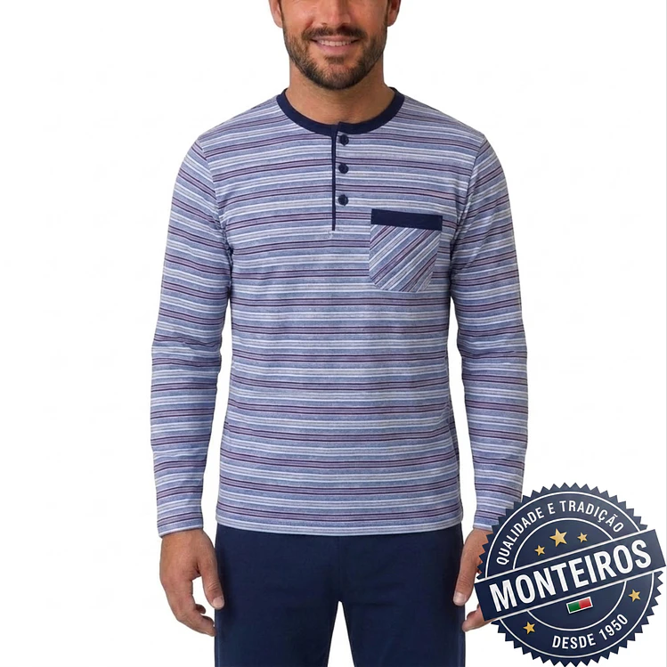 Pijama homem riscas manga comprida e calça 2