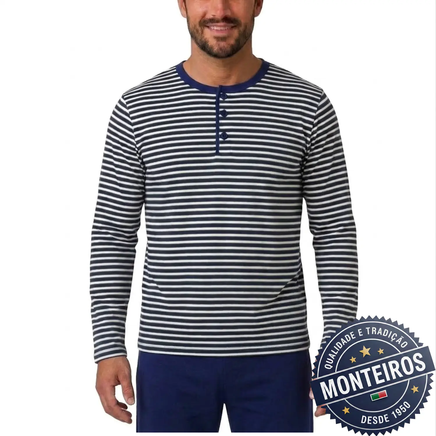 Pijama homem riscas manga comprida e calça  2