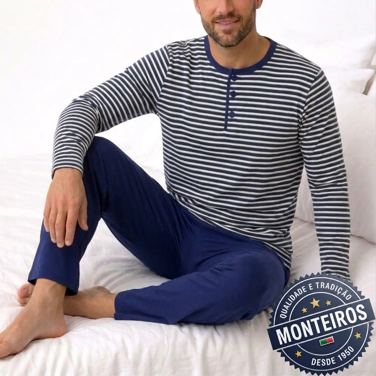 Pijama homem riscas manga comprida e calça  1