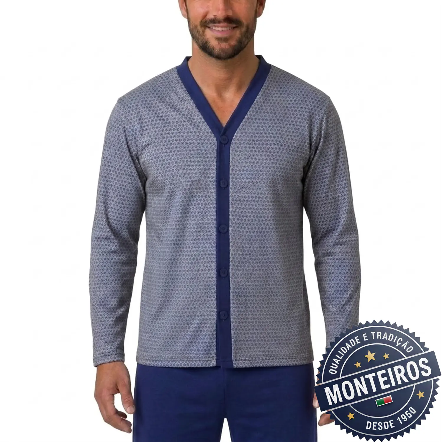Pijama homem casaco manga e calça 2