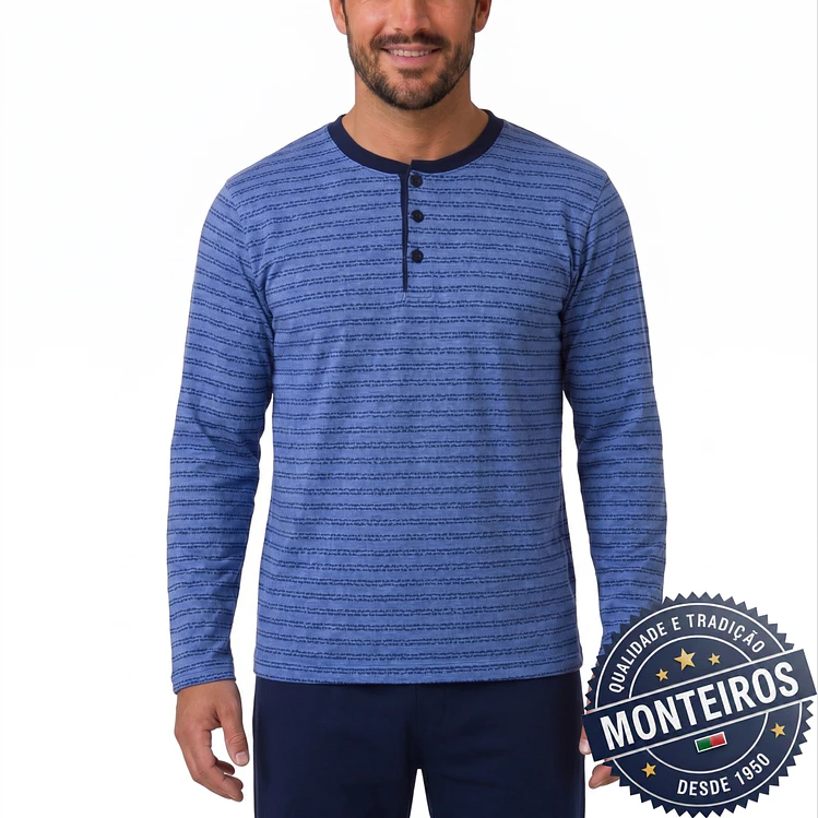 Pijama homem riscas manga comprida e calça 2
