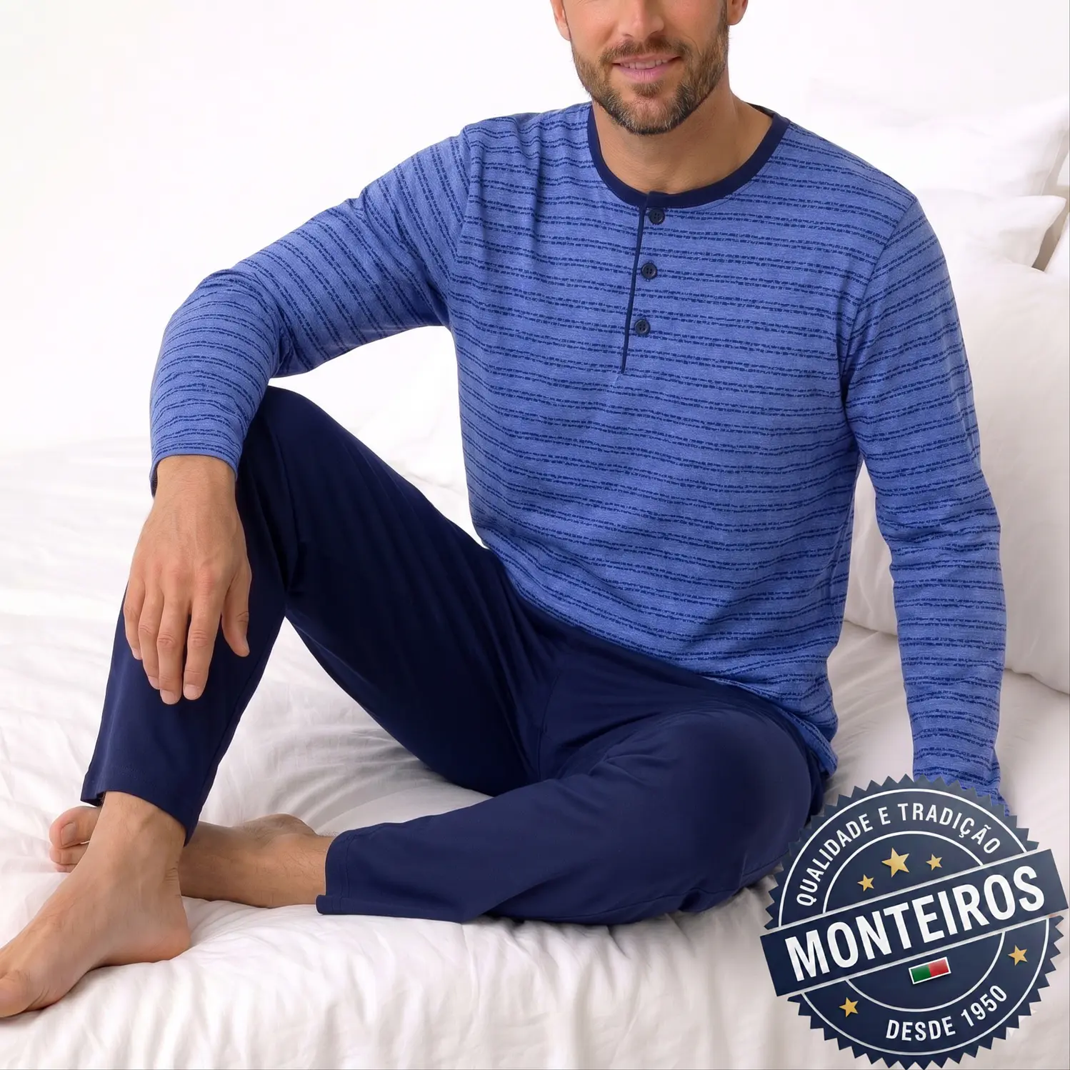 Pijama homem riscas manga comprida e calça 1