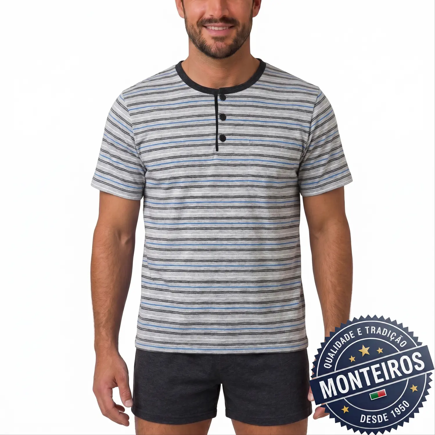 Pijama homem riscas meia manga e calção 2