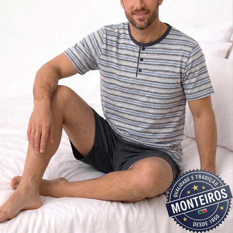 Pijama homem riscas meia manga e calção 1