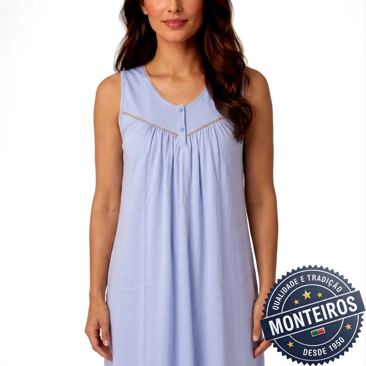 Camisa de noite de senhora jugo de renda alça 2