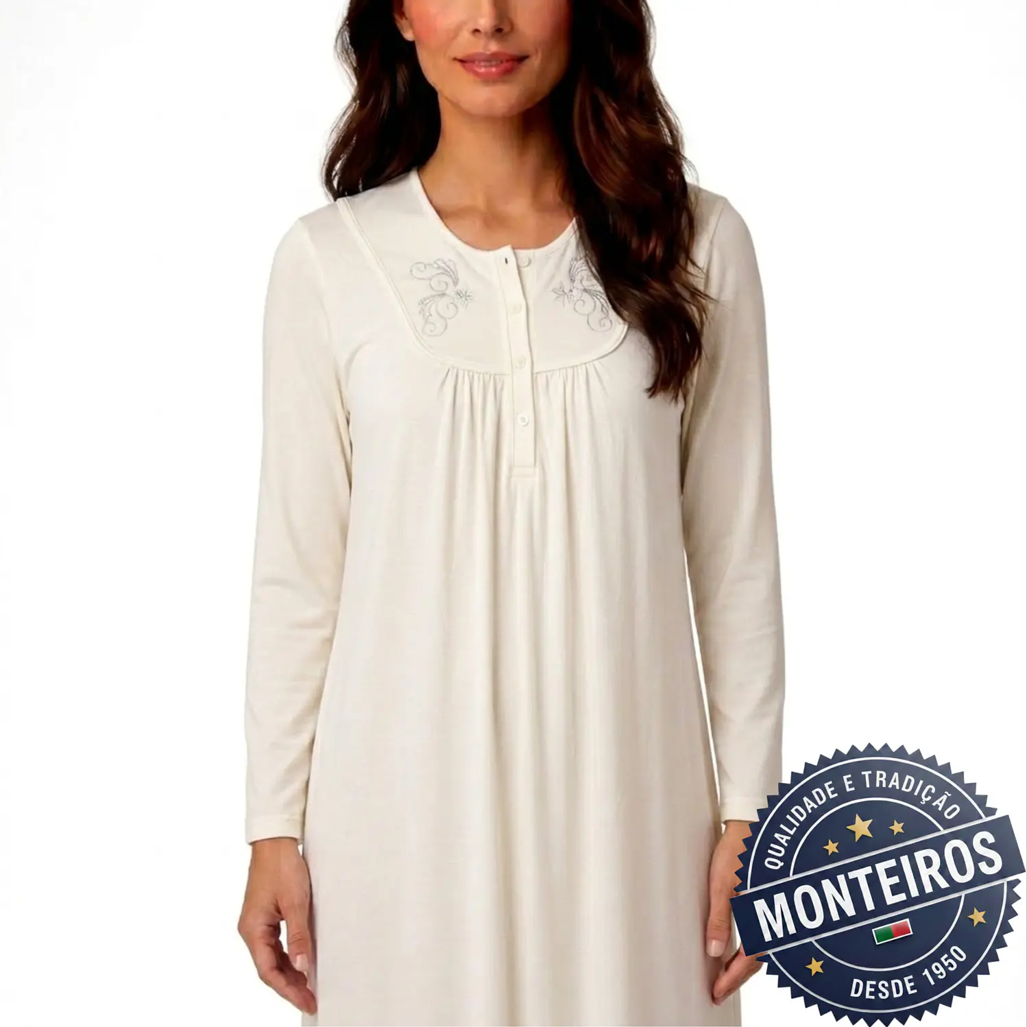 Camisa de noite de senhora floral artístico com manga 2