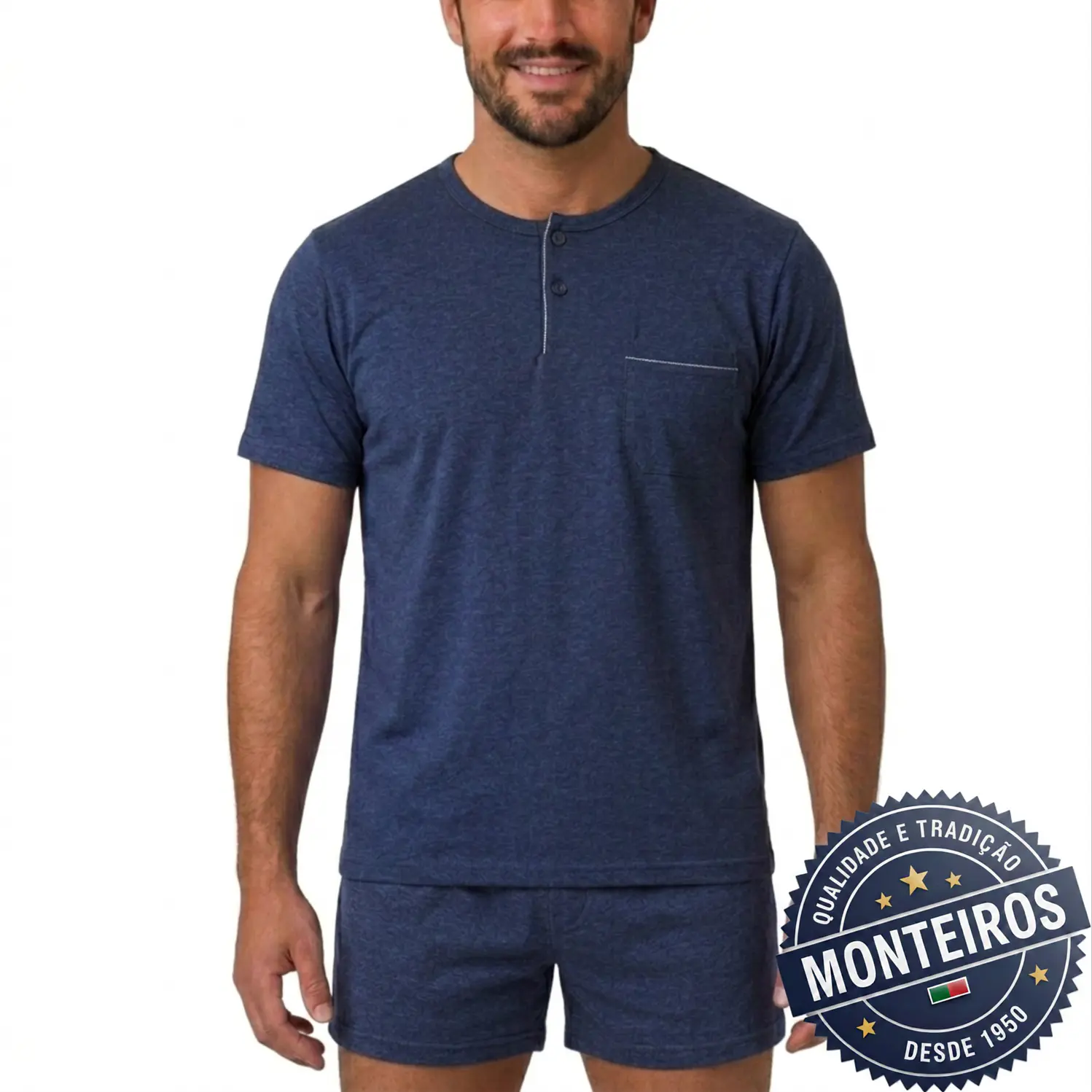 Pijama homem liso meia manga e calção 2