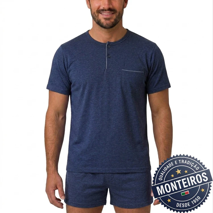 Pijama homem liso meia manga e calção 2