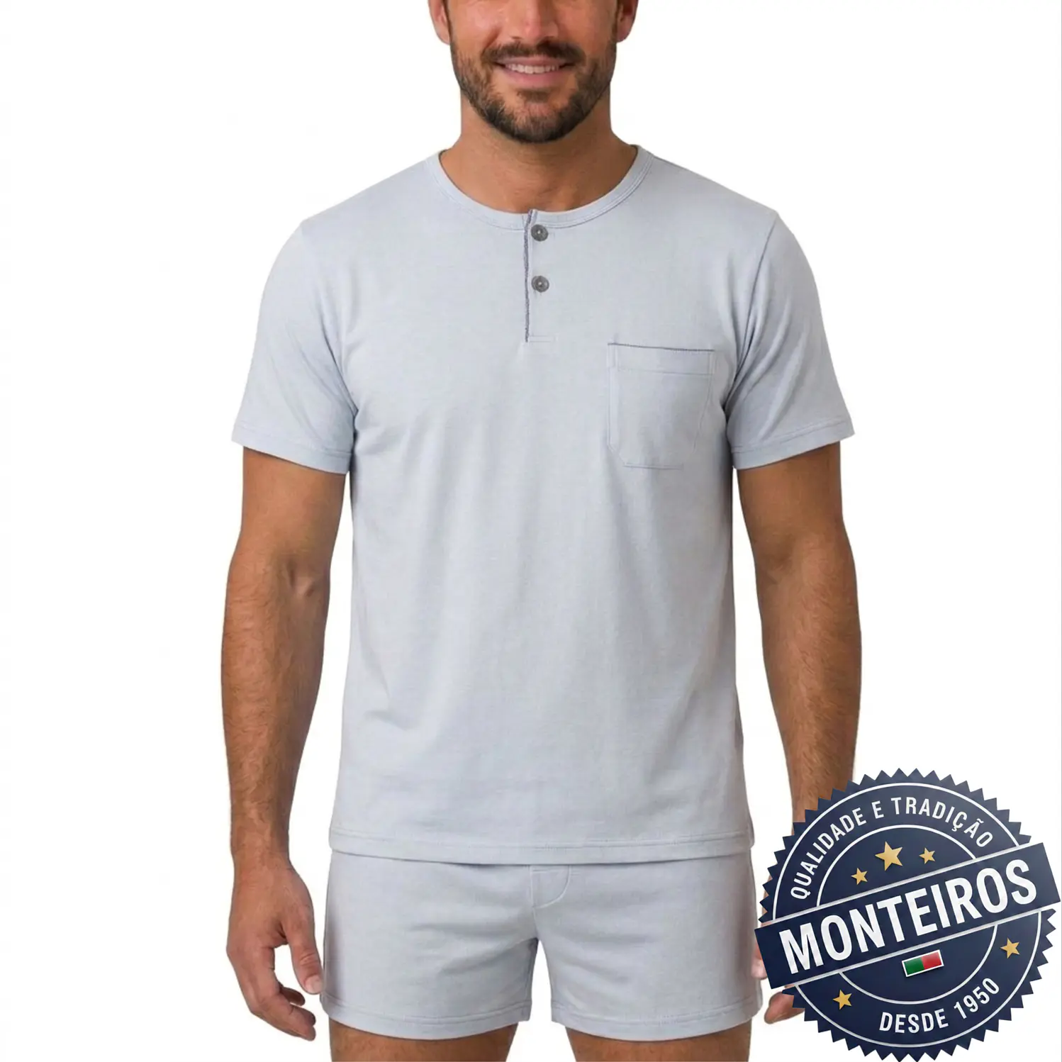 Pijama homem liso meia manga e calção 5
