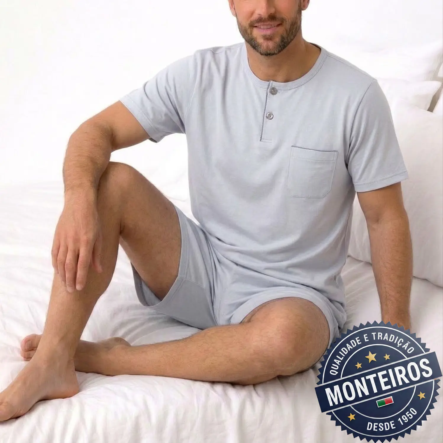 Pijama homem liso meia manga e calção 4