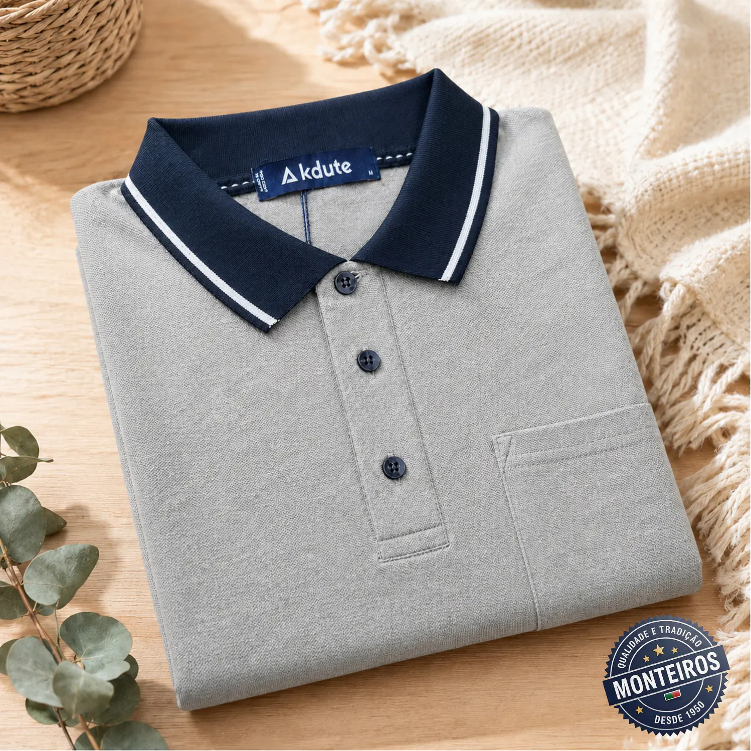 Polo de homem liso bolso chapado Akdute 6