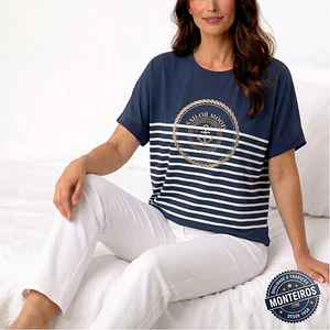 Blusa de senhora meia manga âncora - Akdute