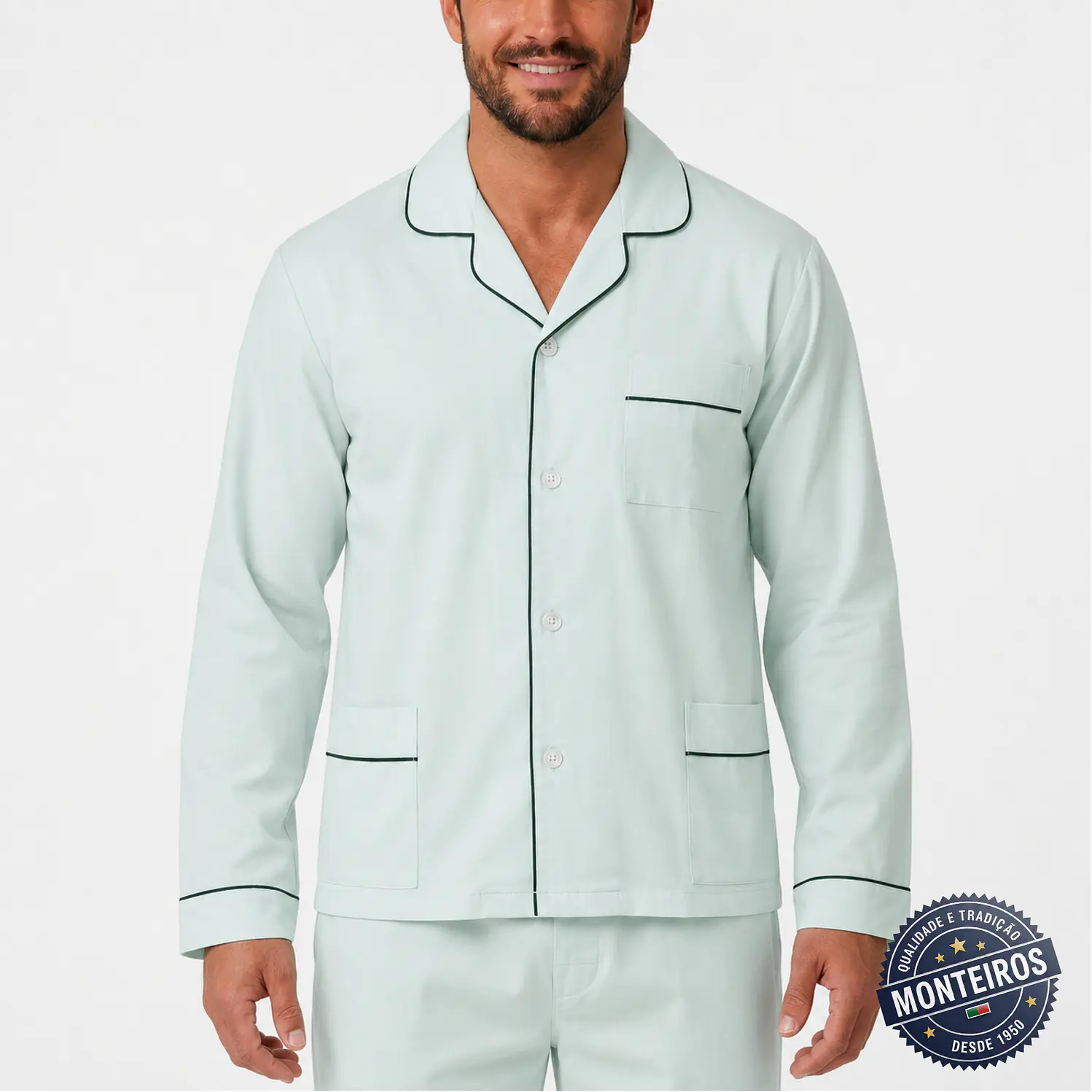 Pijama homem liso manga comprida e calça popeline 5