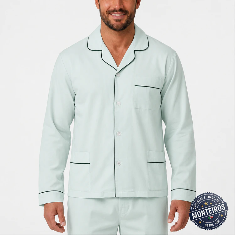 Pijama homem liso manga comprida e calça popeline 5