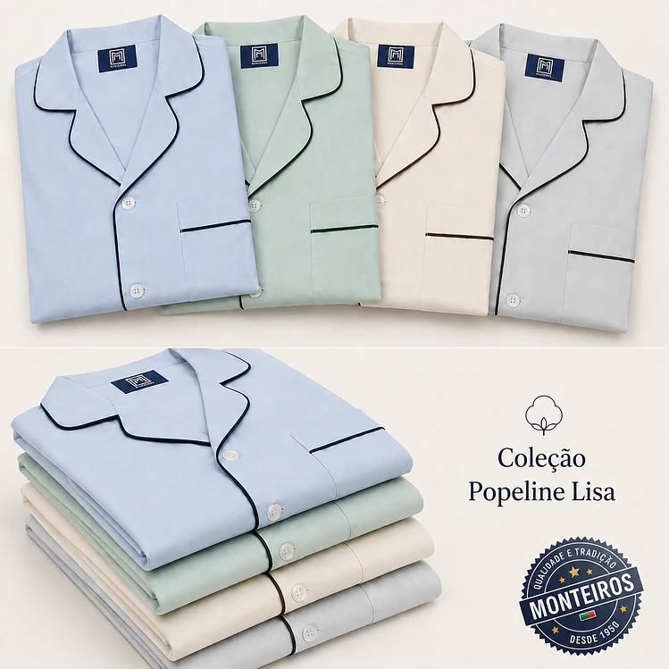 Pijama homem liso manga comprida e calça popeline 14