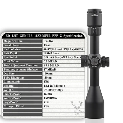 MIRA TELESCÓPICA DISCOVERY ED-LHT 3-15x50 FFP ZERO STOP 3